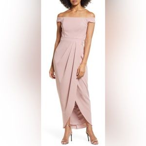 Xscape Rose Pink Off the Shoulder Wrap Front Scuba Crepe Gown Size 2 (XS…